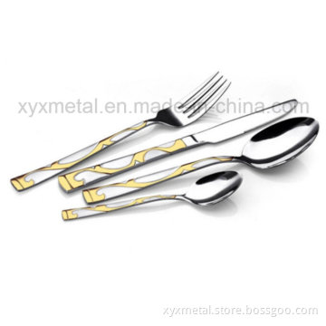Luxury Stainless Steel Cutlery with Gold Plated Tableware for Resturant